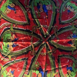 Linbro 17x16 VTG Female Side Saddle Riding Horse Print Red Silk Scarf